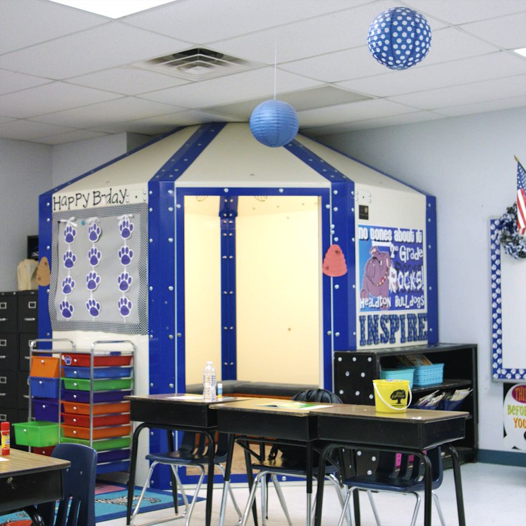 The shelters are integrated into the classroom.