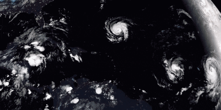 Satellite images show three Atlantic hurricanes, from left, Florence, Isaac and Helene.