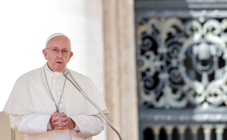Image: Pope Francis delivers a speech during his weekly general audience at the Saint Peter's square
