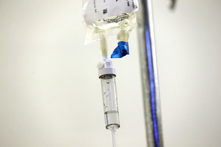 Chemotherapy drugs are administered to a patient at North Carolina Cancer Hospital in Chapel Hill, North Carolina on May 25, 2017.