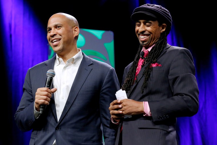 U.S. Senator Booker and Mustafa Santiago Ali speak at the Netroots Nation annual conference for political progressives in New Orleans