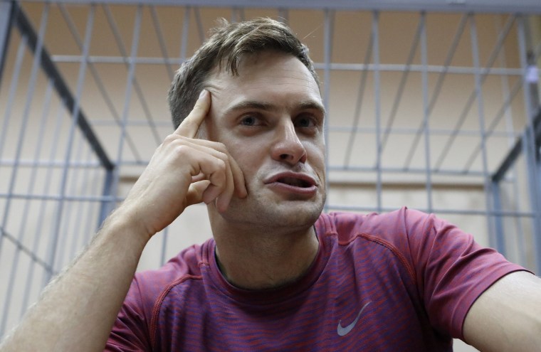 Image: Pyotr Verzilov an activist affiliated to anti-Kremlin punk band Pussy Riot attends a court hearing in Moscow