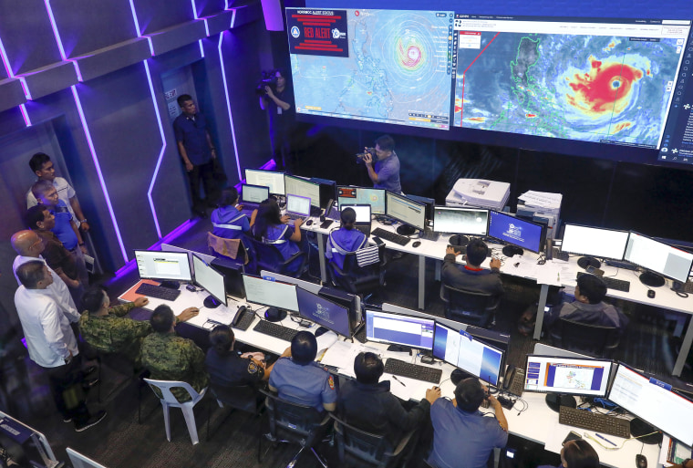 Image: A government briefing on typhoon Mangkhut at the National Disaster Risk Reduction and Management Council (NDRRMC) in Quezon City, east of Manila, Philippines on Sept. 13, 2018.
