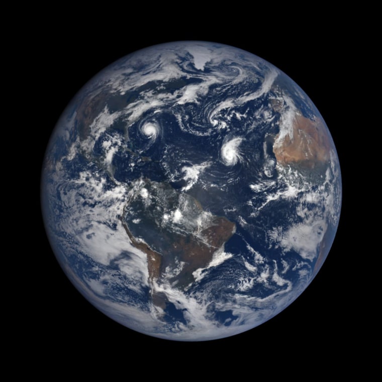 NOAA's DSCOVR satellite captured this view of Hurricane Florence, Hurricane Helene, Tropical Storm Isaac and Subtropical Storm Joyce