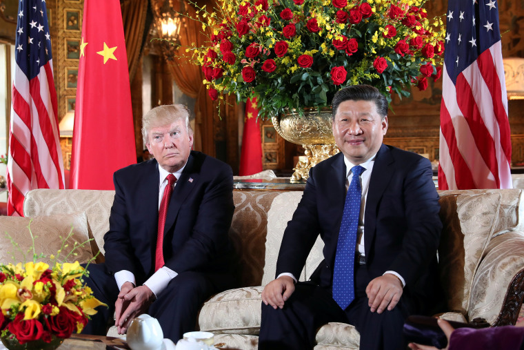 U.S. President Donald Trump welcomes Chinese President Xi Jinping at Mar-a-Lago state in Palm Beach, Florida, U.S.