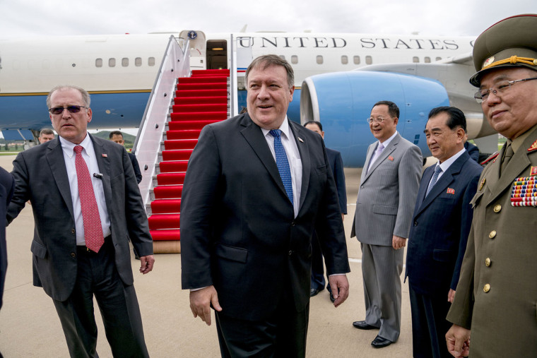 Image: Secretary of State Mike Pompeo arrives at Sunan International Airport in Pyongyang, North Korea
