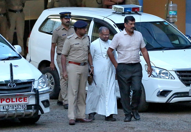 Image: Bishop Franco Mulakkal is pictured outside a crime branch office on the outskirts of Kochi