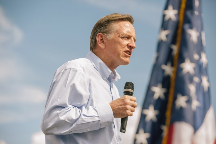 Representative Paul Gosar, a Republican from Arizona, speaks during a 'Road To Victory' bus tour stop with Kelli Ward,