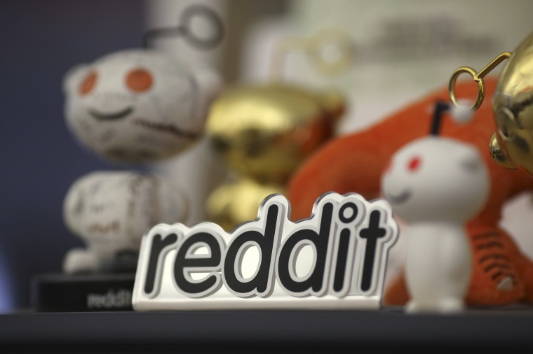 Image: Reddit mascots are displayed at the company's headquarters in San Francisco