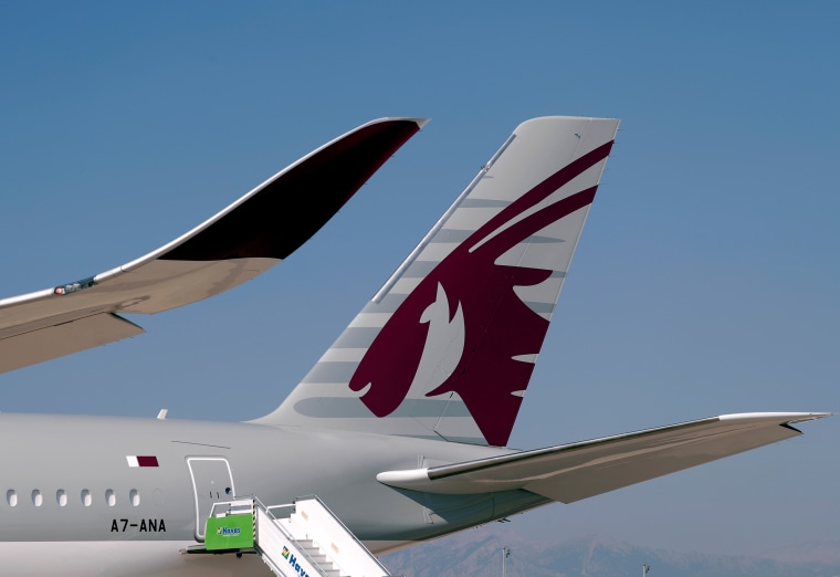 A Qatar Airways Airbus A350-1000  is pictured at the Eurasia Airshow in the Mediterranean resort city of Antalya
