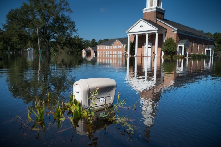 Trinity United Methodist Church is inundated by floodwaters caused by Hurricane Florence near the Crabtree Swamp on Sept. 26, 2018 in Conway, South Carolina. 