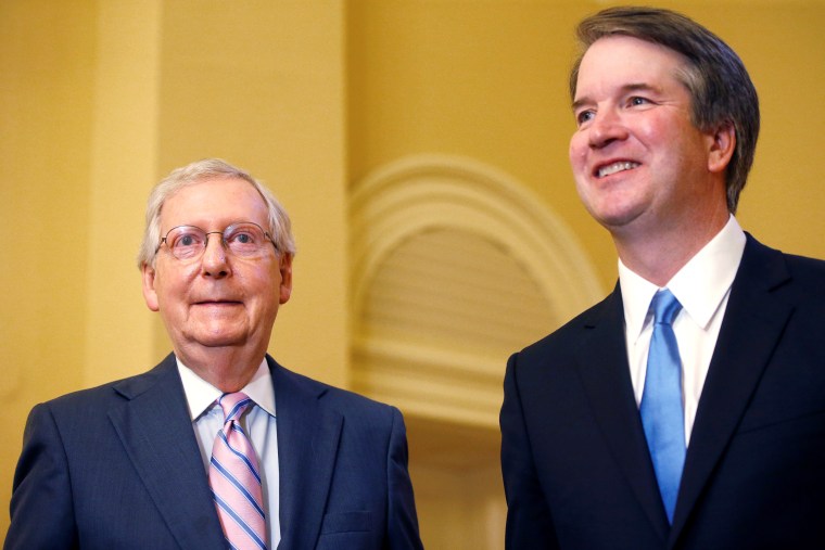 U.S. Supreme Court nominee Kavanaugh meets with Senate Majority Leader McConnell on Capitol Hill in Washington