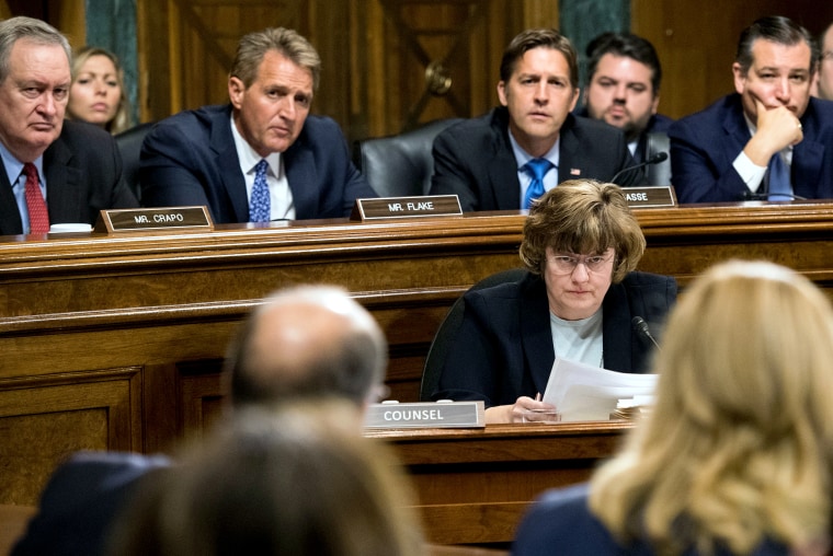 Image: Rachel Mitchell, counsel for Senate Judiciary Committee Republicans, questions Christine Blasey Ford during the Senate Judiciary Committee hearing on Capitol Hill in Washington