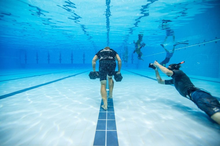 Schweitzer during the underwater strength and endurance challenge at the Ultimate Waterman competition.