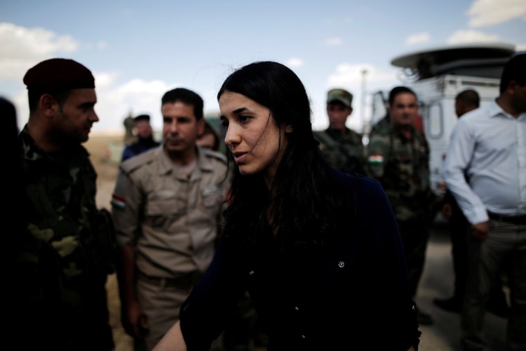 Image: Nadia Murad greets Kurdish Peshmerga fighters 