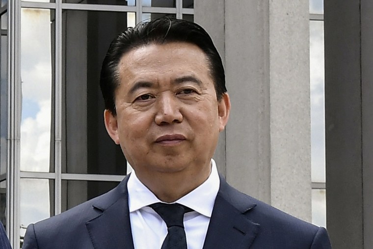 Image: INTERPOL President Meng Hongwei poses during a visit to the headquarters of International Police Organisation in Lyon