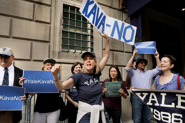 Image: Protestors Rally Against Brett Kavanaugh Nomination Outside Yale Club In NYC