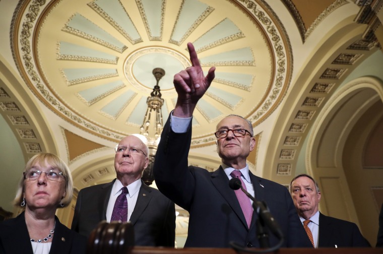 Image: Schumer speaks with reporters following weekly policy luncheons