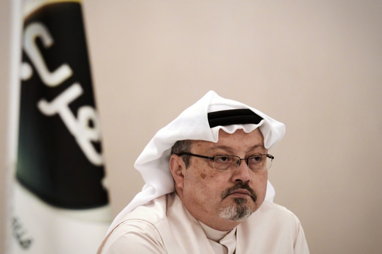 Image: General manager of Alarab TV, Jamal Khashoggi, looks on during a press conference in the Bahraini capital Manama.