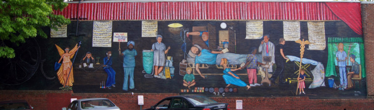 Regina Holliday's mural \"73 cents\"