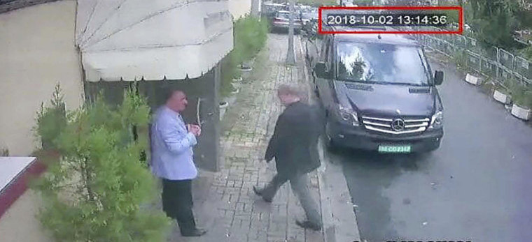 Image: This image taken from CCTV video obtained by the Turkish newspaper Hurriyet and made available on Tuesday, Oct. 9, 2018 claims to show Saudi journalist Jamal Khashoggi entering the Saudi consulate in Istanbul