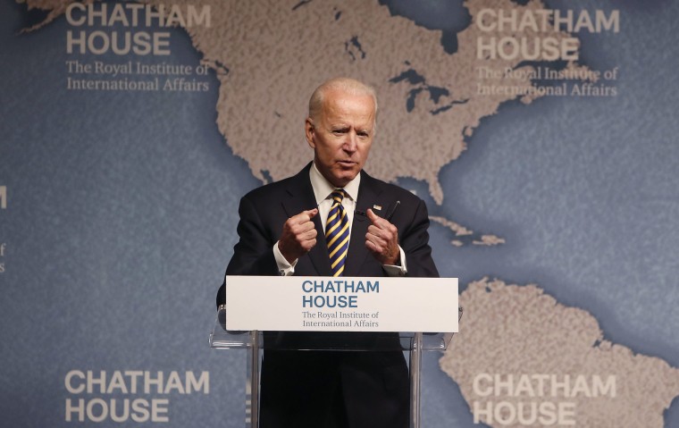 Image: Former United States Vice President Joe Biden speaks at the Royal Institute of International Affairs at Chatham House