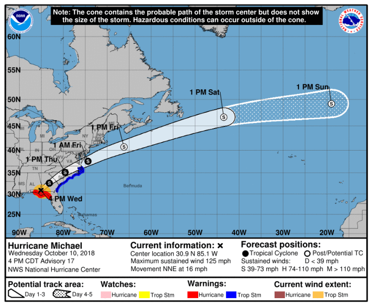 Image: Latest NWS forecast track map for Hurricane Michael