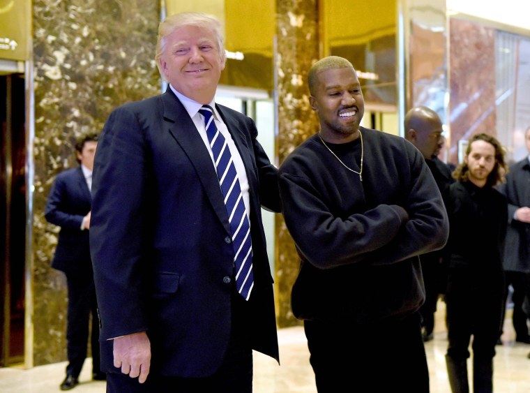 Image: Singer Kanye West and then-president-elect Donald Trump speaking with the press after their meetings at Trump Tower