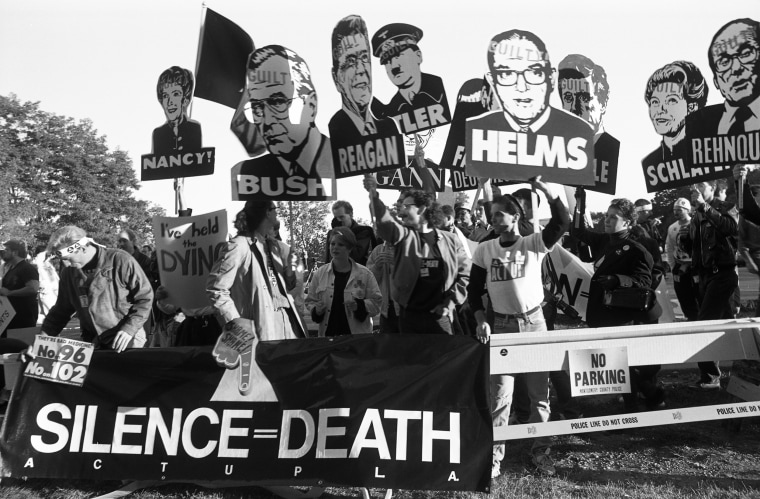 Members of AIDS activist group ACT UP at a protest in Maryland in 1988.