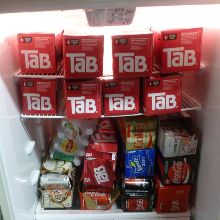 TaB lover Tracey Whiting has a separate fridge just for her stockpile of her favorite soda. 