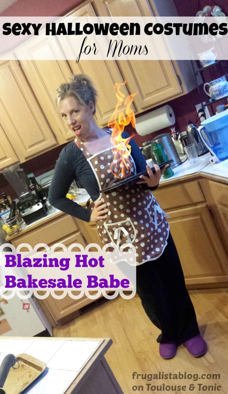 Be sure to have your fire extinguisher on hand when you're dressed as our Blazing Hot Bakesale Coordinator. You'll make their mouths water in our broiling hot brown and white polka dot apron complete with sugar-sweet bows on the pockets, a lickable batter-covered t-shirt - and yoga pants that hide all your naughty indiscretions! Add your own purple Uggs and muffin tin, then bend over that oven and make them drool for your goodies!