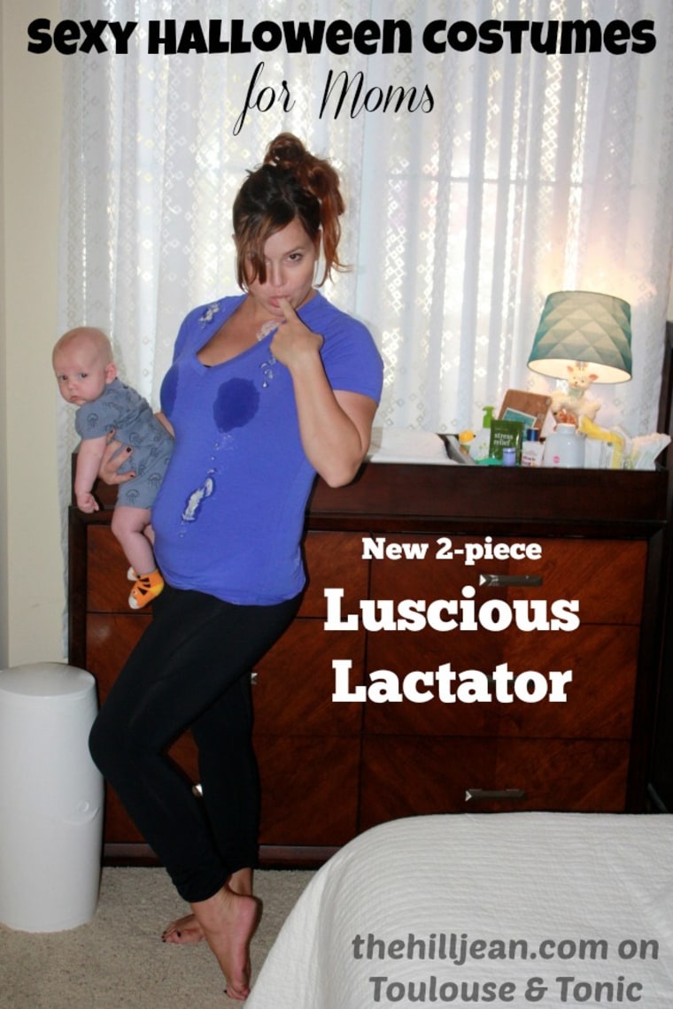 What's that spooky sound I hear? Oh no, it's a crying baby! And there she goes again in our Luscious Lactator costume. Check out all the striking details on this exclusive naughty nursing top, from our realistic looking regurgitation to our stay-fresh boob leakage! You can be sure your breastmilkshake will bring ALL the boys to the yard this Halloween! Sweatpants available at the bottom of your laundry hamper. Finish the look with your own dark under eye circles and that special aroma of showerlessness and spit up.