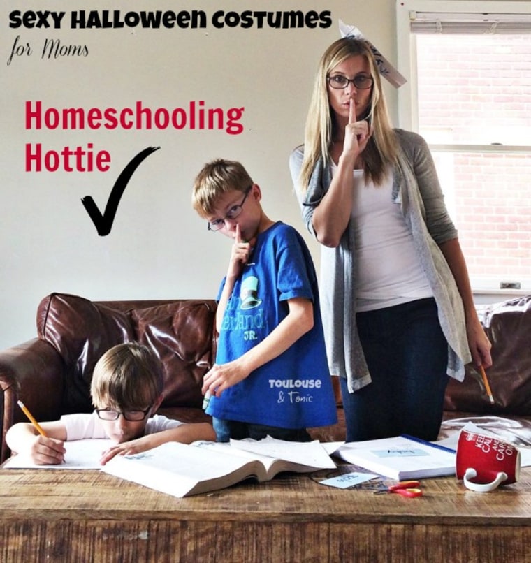 What's her naughty secret? She'll never tell and neither will you when you're wearing our Homeschooling Hottie costume. No need to study the sexy features of this outfit - you'll ace the test in our comfy 3-piece stretch ensemble complete with paper airplane for your head and a pair of reading glasses that look like they're borrowed from the school librarian, except you are the school librarian, the cook, the janitor, the teacher, the principal, the coach and everything else. Accessorize with your own feeling of utter chaos, a case of pencils and a group of kids who don't listen to a word you say.