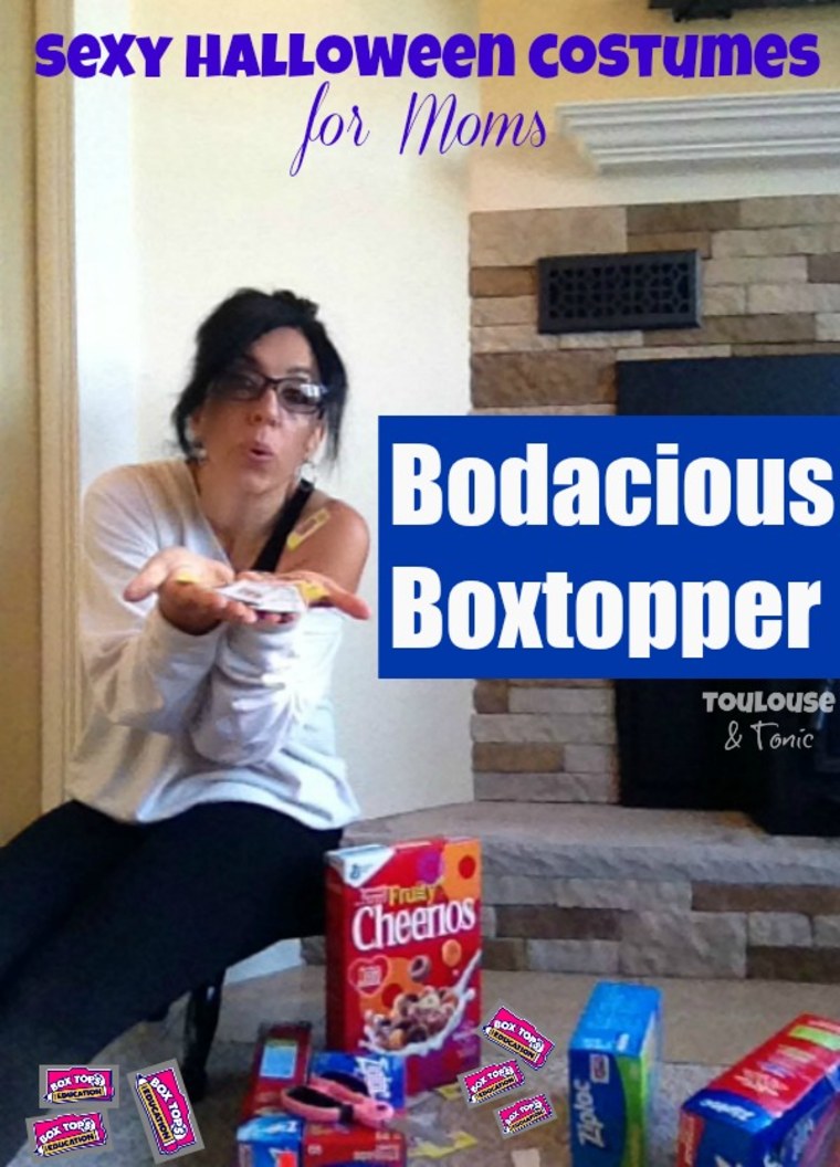 Nobody can collect as many stares as you in our Bodacious Boxtopper costume this Halloween. All eyes will be on you in the aisles and on the streets in this sizzling off-the-shoulder "Flashdance" sweatshirt from 1983 and bewitching black stretch pants. Accessorize with your own box tops because we've bought all the Cheerios we can eat for the next decade for our own kids' schools and quite frankly can't afford to buy them for you too.