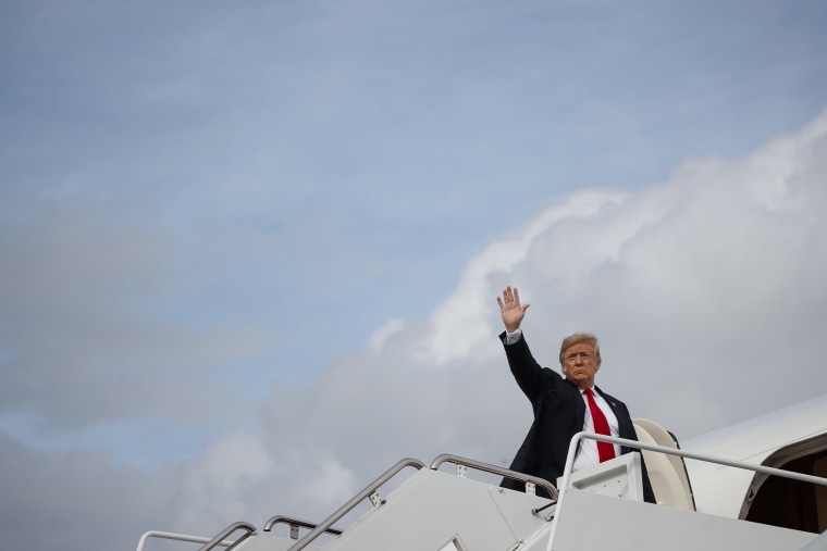 President Donald Trump boards Air Force One to travel to a campaign rally in Erie, Pennsylvania, on Oct. 10. 