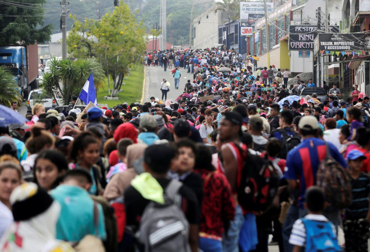 Thousands of Hondurans fleeing poverty and violence move in a caravan toward the United States, in Santa Rosa de Copan
