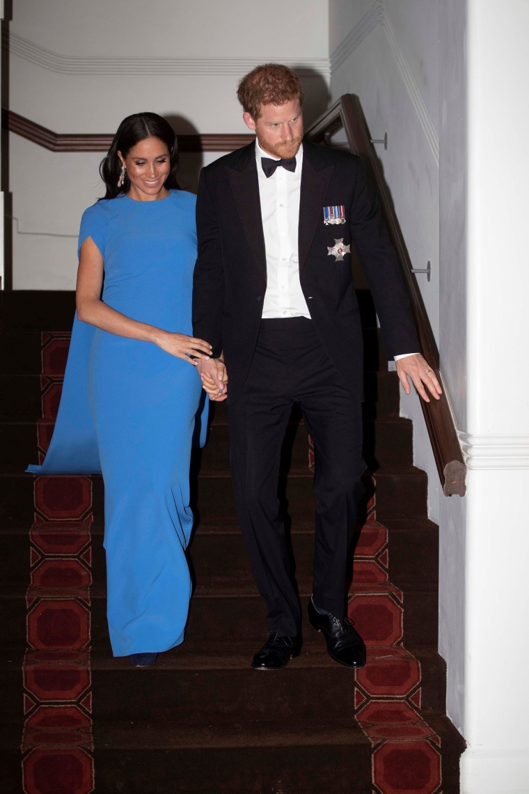 Meghan's blue cape dress in Fiji