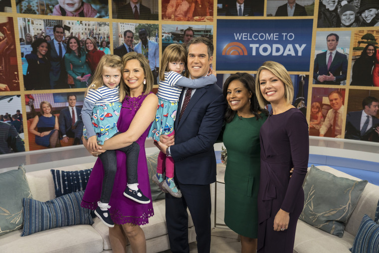 Peter Alexander and his family pose with Sheinelle Jones and Dylan Dreyer