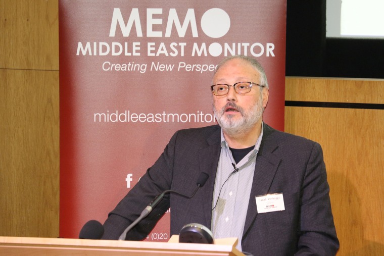 Image: Saudi dissident Jamal Khashoggi speaks at an event hosted by Middle East Monitor in London