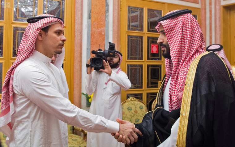 Image: Saudi Crown Prince Mohammed bin Salman meeting with Jamal Khashoggi's sons Salah and Sahel in Riyadh