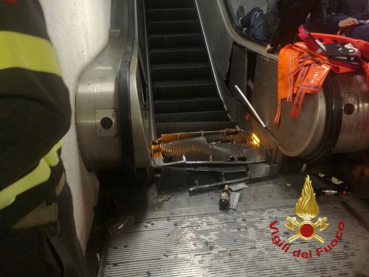 Image: A view of the crashed escalator at the "Repubblica" subway station in Rome on Oct. 23, 2018