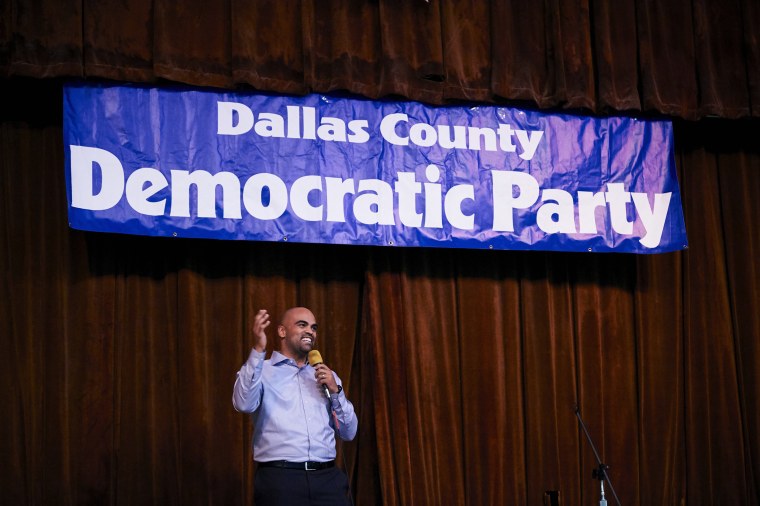Congressional candidate Colin Allred speaks during a fish fry hosted by the Dallas County Democratic Party in Dallas on Oct. 19, 2018.