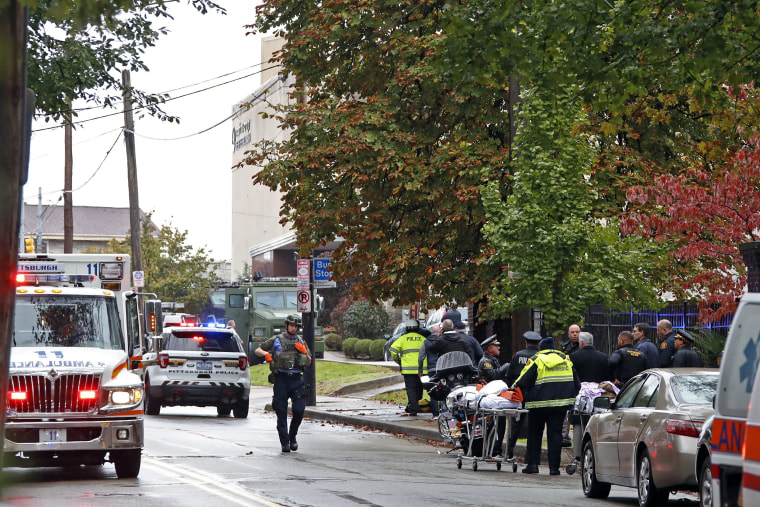 Image: First responders surround the Tree of Life Synagogue in Pittsburgh, Pennsylvania where a shooter opened fire on Oct. 27, 201.