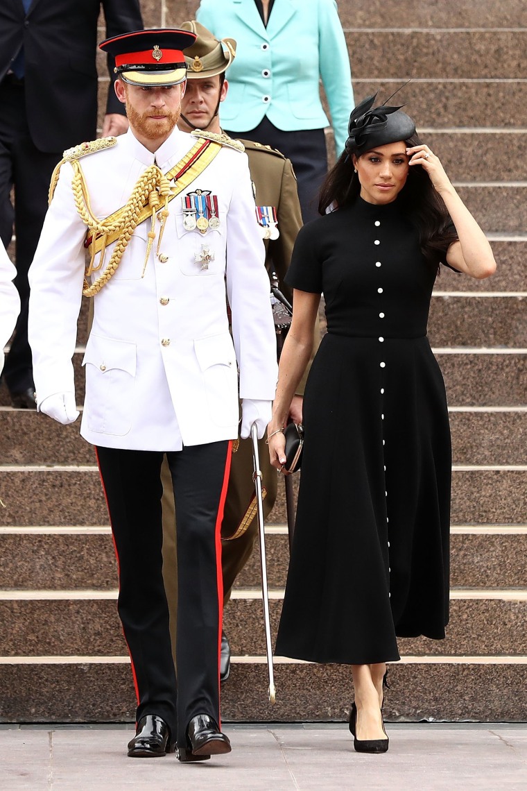 Meghan Markle black dress, fascinator