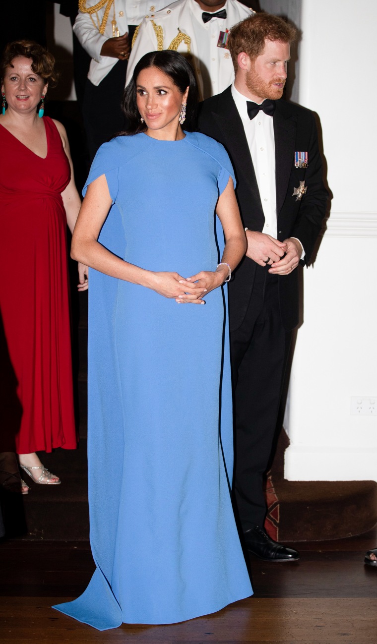 Meghan Markle Fiji blue cape dress