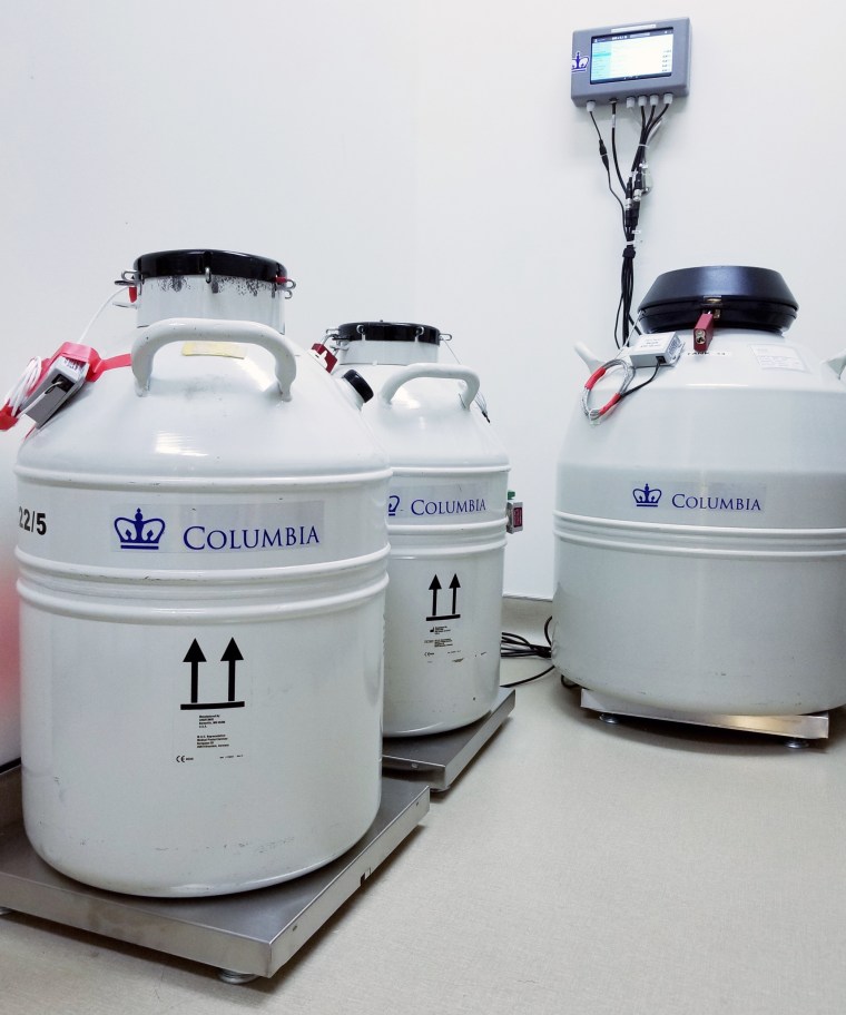 The fertility tanks on the new scale system that sets off an alarm if the weight is dropping, an indication that liquid nitrogen is seeping out.