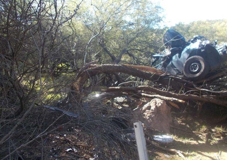 The car landed in a mesquite tree