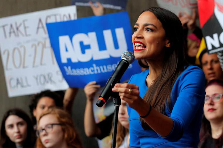 Image: FILE PHOTO: Democratic Congressional candidate Ocasio-Cortez speaks at a rally against Supreme Court nominee Brett Kavanaugh in Boston