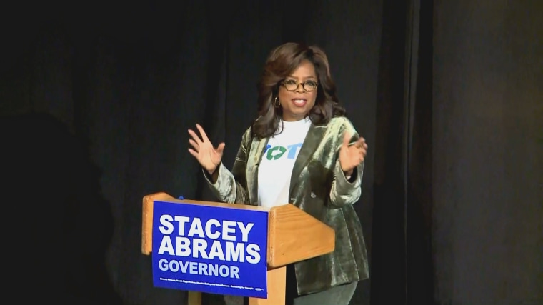 Oprah Winfrey speaks at a campaign event for gubernatorial candidate Stacey Abrams in Marietta, Georgia.
