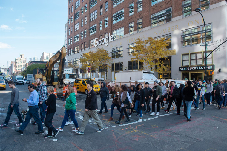 Google employees stage a walkout over sexual harassment on Thursday in New York.
